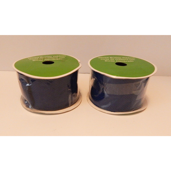 Wired Burlap Ribbon Navy Blue 5 Yards 2-1/2 Inches 100% Jute Lot of 2 - Picture 1 of 5
